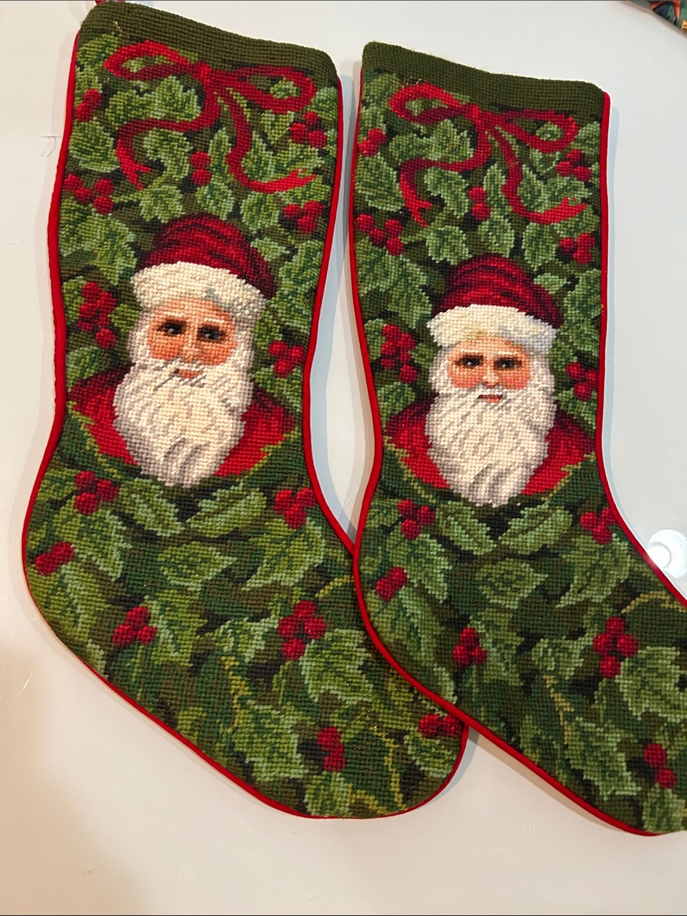 Pair of 2 Santa Claus Christmas Stockings vintage ? Wool PlZ READ!